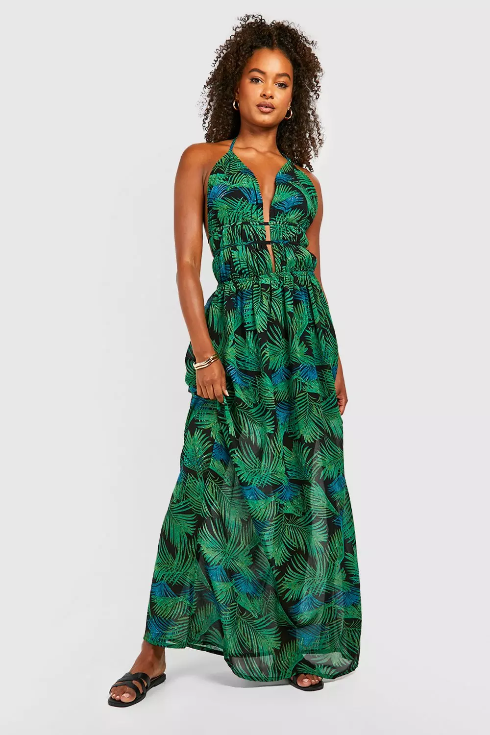 Boohoo leaf print store dress